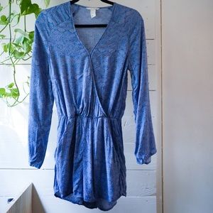 H&M Patterned Flared Long Sleeve Romper with Pockets